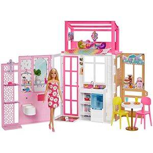 Barbie Coffret Maison et Poupée à 2 Niveaux entièrement meublée avec 4 Zones de Jeu, Chiot et Accessoires, Jouet Enfant, Dès 3 Ans, HHY40 - Publicité