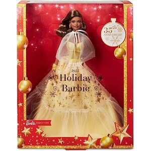 Barbie Signature Joyeux Noël 2023 Poupée Spéciale Fêtes 35Ème Anniversaire avec Robe De Soirée Dorée, Cheveux Bruns Et Emballage De Présentation, À Collectionner, Jouet Enfant, Dès 3 Ans, HJX05 - Publicité