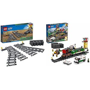 Lego City Le train de marchandises télécommandé, moteur à batterie pour enfants de 6 ans, connexion Bluetooth RC & City Les aiguillages, Ensemble d'accessoires d'extension Switch Tracks, 6 pièces - Publicité