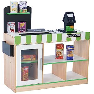 Teamson Kids Caisse Énregistreuse Électronique Marchande Supermarché avec 26 Accessoires en Bois Austin pour Enfants TD-13206B - Publicité