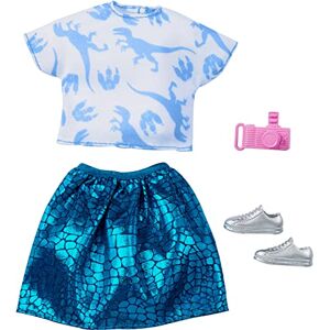 Barbie Jurassic World GRD48 Fashion Look Pack, Jupe Turquoise Brillante avec Chemise, Chaussures, Chaussures pour Appareil Photo et Collier, Multicolore - Publicité