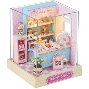 HJBHDOLL Miniature Store Maison de poupées avec couvercle anti-poussière Meuble en bois Kit maison de poupée à faire soi-même Lumière LED Cadeau d'anniversaire pour adolescents et enfants (magasin de - Publicité