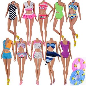 Lance Home ® 5 Ensembles Mini la Main Mode Soft Plage Bikini Piscine Plage d'été Vêtements de Bain pour 11.5" Jouets de poupée 29cm (5 Maillot de Bain + 5 Chaussons + 2 bouées de Sauvetage) - Publicité