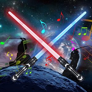 GUBOOM 2 Pièces Sabre Laser pour Enfants, Lightsaber, 2 en 1 Sabre Laser Lumineux, 2 Couleurs Rouge+Bleu avec Eeffets Sonores, Jouet épée Laser Rétractable, Epées Laser Télescopiques - Publicité