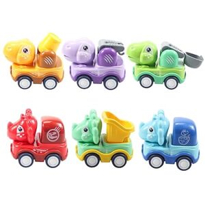 LabDip 6 Pièces Dinosaure Jouet Bébé Voiture Jouets, Die Cast Metal Toy Cars,Jouet pour Enfant de Petites Voitures Miniatures, Différents Thèmes Dessin Animé Car, Voiture à Friction Jouet Enfant - Publicité