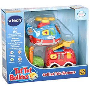 VTech Tut Tut Bolides, Coffret Trio Secours, 3 Voitures Interactives, Camion de Pompiers, Tracteur et Hélicoptère, Jouet Musical et Sonore, Cadeau Enfant de 1 An à 5 Ans Contenu en Français - Publicité