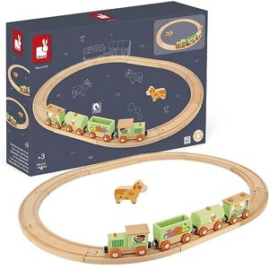 Janod Set Train de la Ferme Story 5 Figurines en Bois Jouet d'Imagination Animaux de la Ferme avec Véhicules Compatible avec les Rails Existants sur le Marché Dès 3 ans, J08578 - Publicité