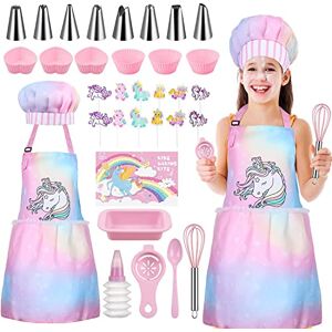 Gemeer 34PCS Enfants Cuisine et pâtisserie Set Tablier Cuisine Enfant, Toque Cuisinier Enfant, Gant Cuisine Enfant, Cuisine Costume Kits de Jeu de rôle pour Fille de 8 à 12 Ans(Rose) - Publicité