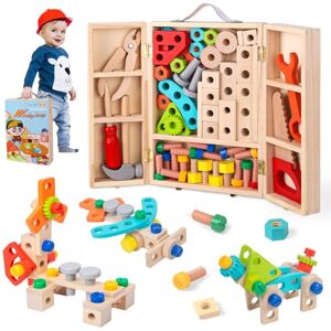 XIAPIA Boîte à Outils Caisse à Outil Enfant, Jeux Montessori Enfants 2 3 4 5 6 Ans, DIY Jouet Éducatif en Bois Bebe, Jeux de Construction Fille Garçons Noël Anniversaire Pâques Cadeau - Publicité