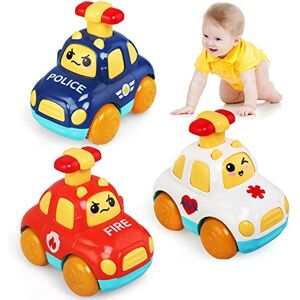 LEADSTAR Petites Voiture Enfant 1 2 3 Ans,3 Pcs Petite Voiture Jouets Bébé 1 2 3 an Garcon et Filles Cars Construction pour Enfant Press and Go Voiture à Friction Camion Jouet Enfant - Publicité