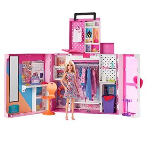 Barbie Coffret Dressing Deluxe de  (60cm) avec poupée  blonde, 15 espaces de rangement, plus de 30 tenues et accessoires, Jouet Enfant, Dès 3 ans, HGX57 - Publicité
