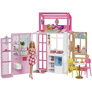 Barbie Cofret Maison et Poupée, avec Poupée  et Maison à 2 Niveaux Entièrement Meublée avec 4 Zones de Jeu, Chiot et Accessoires, Cadeau pour Enfants à partir de 3 ans, HCD48 - Publicité
