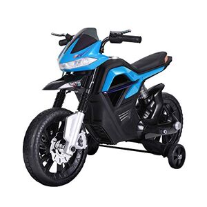 HOMCOM Moto électrique pour Enfants de 3-6 Ans 25 W 6 V 3 Km/h Effets Lumineux et sonores roulettes Amovibles Charge Max. 30 kg Bleu - Publicité