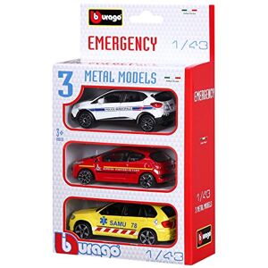 Bburago - Police -30009-Street Fire-Emergency Forces France-Echelle 1/43 Pack d'urgence, 30009, Pack Aléatoire de 3 vehicules - Publicité