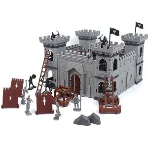 Asudaro Château Jouet Playset Modèle, Ancien Romain Assemblé Chevalier Jouets Modèle DIY Médiéval Miniature Jouet Modèle Comprenant Château Chariots Soldats Médiéval en Plastique Chevalier Action - Publicité