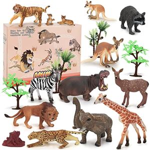 kramow Animaux Jouet, Figurine Animaux 18 Pièces, Animaux de la Ferme en Plastique, Animaux de la Jungle, Jouets Éducatifs Cadeau pour Garçons Filles Enfants 2 3 4 5 6 Ans - Publicité