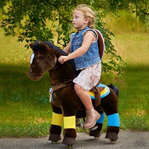 PonyCycle Officiel Prime Modèle K Monter à Cheval Jouet en Peluche Marche Animaux mécanique Poney Jouet Chocolat Marron Cheval Taille 3 pour 3-5 Ans Petite Taille K35 - Publicité