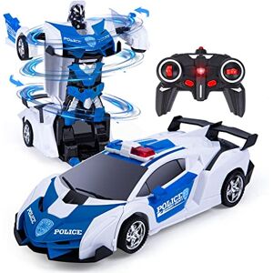 Thedttoy 2en1 Voiture Télécommandé Robot, 1:18 Transformateur Jouet Cadeau pour Garçons Filles 3 4 5 6 7+ Ans, RC Voiture Robot Jouets Transformable 2.4GHz Voiture de Police pour Enfants (Blanc) - Publicité