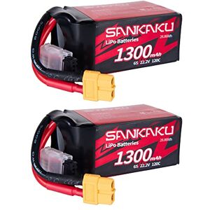 SANKAKU 1300mAh 6S Lipo Batterie 22.2V 120C Batterie Lithium Polymère Emballage Souple avec connecteur XT60 pour RC FPV hélicoptère Drone Quadcopter Racing Hobby 2 pièces - Publicité