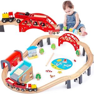 LiRiQi Train de locomotives à Piles, Ensemble de Jouets Magnétique de Train  électrique pour Voie Ferrée en Bois Compatible av