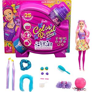 Barbie Color Reveal Paillettes! Coffret Coiffures, poupée avec 25 éléments Surprises Dont 10 Accessoires pour Ses Cheveux, Jouet pour Enfant, HBG39 - Publicité