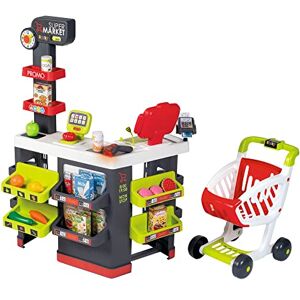 Smoby Supermarket Marchande pour Enfant Chariot de Course Inclus Vraie Calculatrice 42 Accessoires 350234 Gris - Publicité