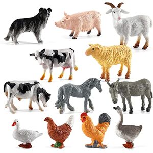 simyron Figurine Animaux 12 PCS Jouets Figurines d'Animaux de Ferme Figurines d'Animaux de Ferme de Jungle Realistic Animal Figure Ensemble de Jeu Éducatif d'Apprentissage Topper de Gâteau pour Anniversaire - Publicité