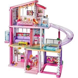 Barbie Mobilier Dreamhouse, maison de poupées à deux étages avec ascenseur, piscine, toboggan, cinq pièces et garage, jouet pour enfant, FHY73 - Publicité