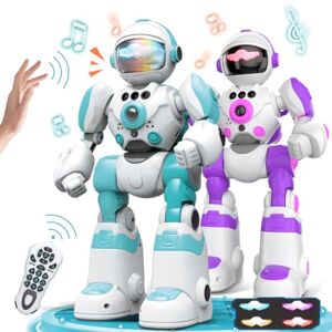 VATOS Robot télécommandé pour enfants, 2 en 1 2,4 GHz avec changement de voix et enregistreur, mouvement de la main programmable de type C pour charger, cadeau pour garçons et filles - Publicité