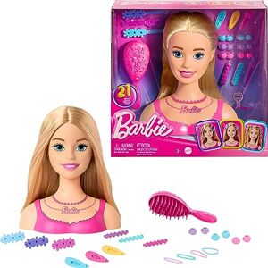 Barbie Tête de poupée cheveux blonds avec 20 accessoires colorés, tête de poupée pour coiffure, HMD88 - Publicité