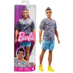 Barbie Fashionistas Poupée Ken, avec Cheveux Bruns en Chignon, T-Shirt Et Short À Motif Cachemire, Vêtements Et Accessoires, Jouet Enfant, Dès 3 Ans, HPF80 - Publicité