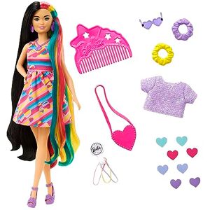 Barbie Poupée Ultra Chevelure Thème Cœurs, Mince, 21,6 cm, avec Cheveux Fantaisie, Robe, 15 Accessoires de Coiffure et de Mode (8 avec Changement de Couleur) ; pour Enfants à partir de 3 Ans, HCM90 - Publicité