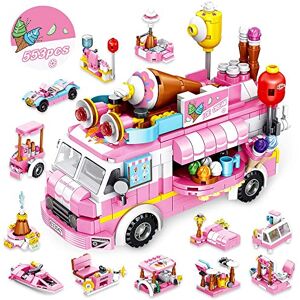 VATOS Jouets de Construction pour Enfants, 553 pièces Jouets de Construction de camions de crème glacée, 25 modèles Bricolage Briques de Construction Roses Jouets pour Fille 6 7 8 9 10 11 12 Ans - Publicité