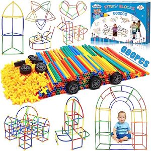 Purpledi Pailles Brique de Construction, Jouet D'assemblage de Connecteur de Paille Blocs de Jeux D'intérieur et D'extérieur Parent-Enfant, Straws Jouets Educatifs Créatifs (600PCS) - Publicité