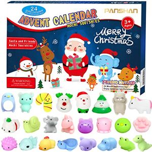 PANSHAN 2023 Mochi Squishies Calendrier de l’Avent à 24 jouets en caoutchouc souple pour enfants Le calmar Mochi Animaux Kawaii - Publicité