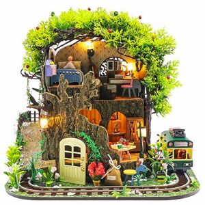 Ulikey Maison de Poupée Miniature, Kit Miniature Maison, Miniature en Bois Kits Bricolage, Poupées en Bois Modèle Kits pour Adulte Enfants à Construire Cadeau Bricolage Artisanal (Château de la forêt) - Publicité