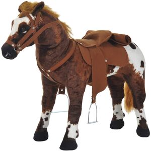 Homcom Cheval debout peluche sonores hennissement galop selle étrier marron Marron 85x60x28cm