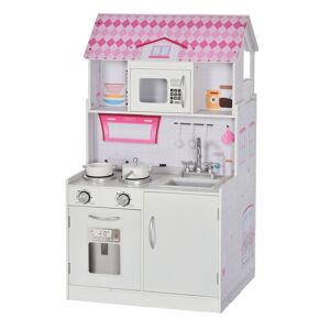 Homcom Maison de poupée cuisine enfant 2 en 1 jeu d'imitation rose blanc Rose 60x106x48cm