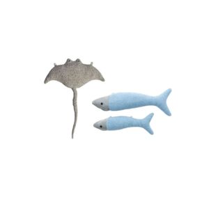 Crochetts Pack peluche murale raie manta gris et mini poisson bleu