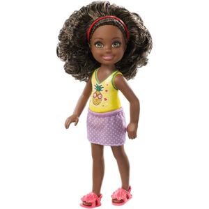 Barbie Famille mini-poupée​ Chelsea fille aux cheveux bruns bouclés et haut motif ananas, jouet pour enfant, FXG76 - Publicité