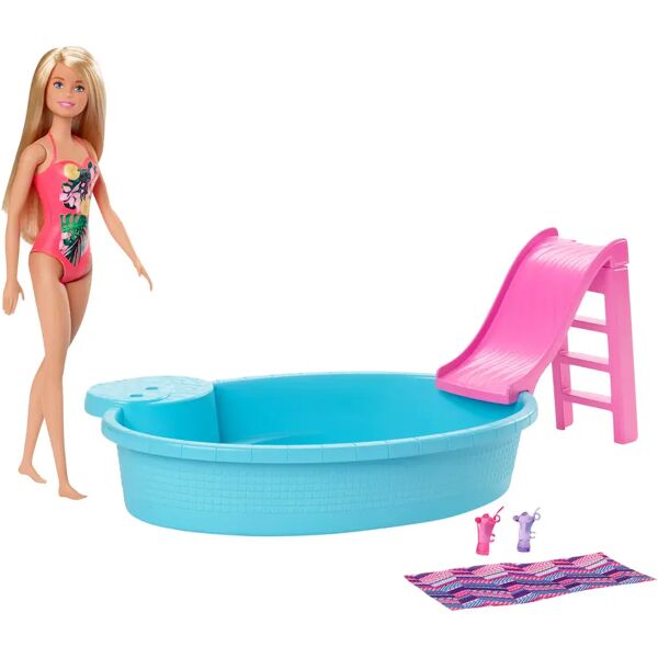 Barbie et Ken coffret voiture décapotable, piscine avec toboggan, 2 poupées  en maillot de bain, tenues et accessoires inclus, jouet pour enfant, GJB71