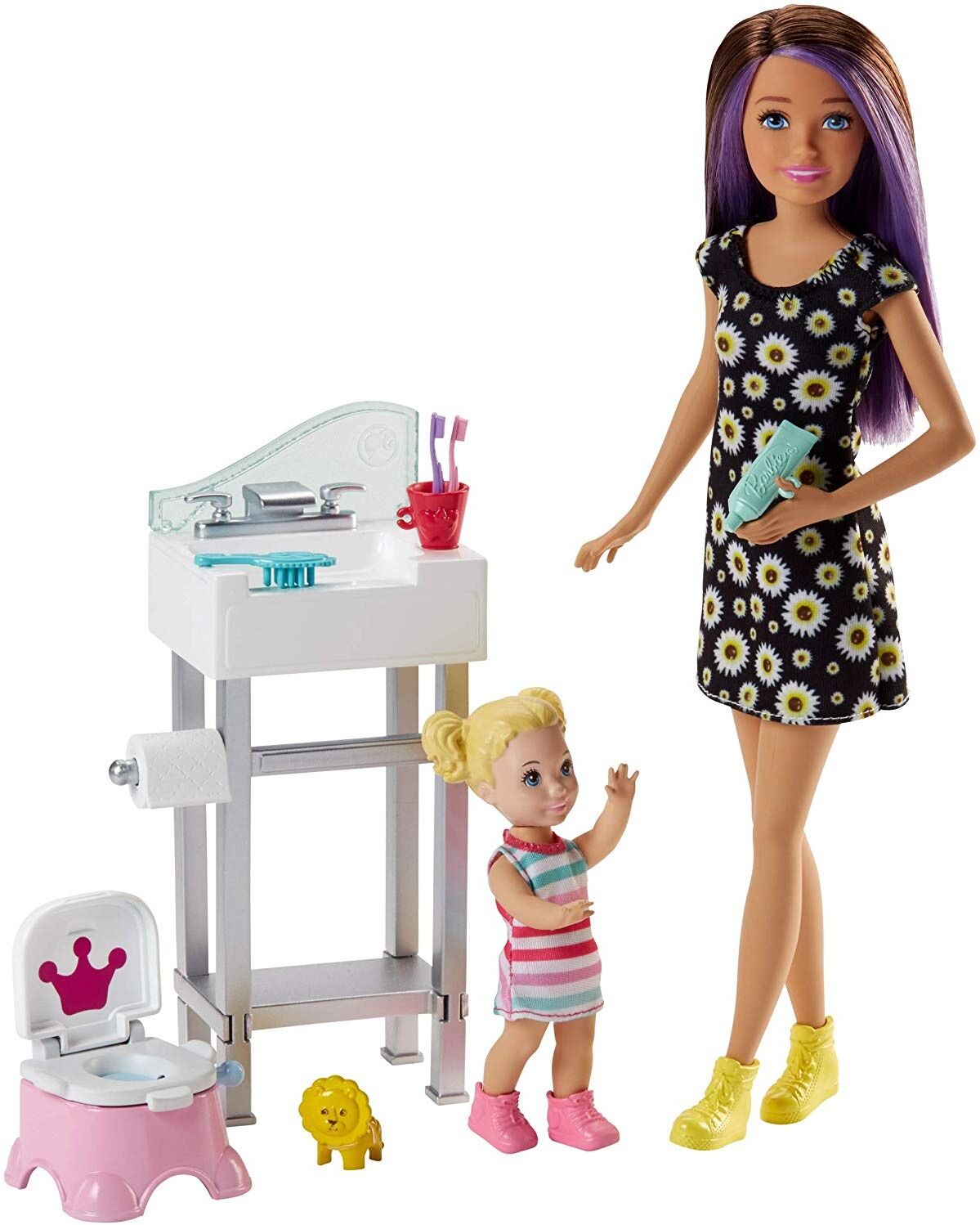 Barbie baby-sitter apprentissage du pot avec figurine de fillette blonde