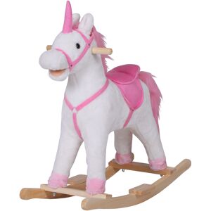 Homcom Cavallo a Dondolo Unicorno  in Legno Giocattolo Cavalcabile per Bambini Peluche 78 × 28 × 68cm Rosa