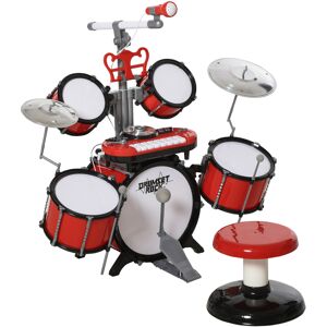 Homcom Set Batteria Giocattolo per Bambini con Molti Effetti Sonori e Microfono,Set Musivcali  45×25×140cm, Rosso Aosom.it