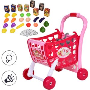 homcom carrello spesa giocattolo per bambini, set gioco interattivo con ruote, luci e musica, accessori inclusi - rosa