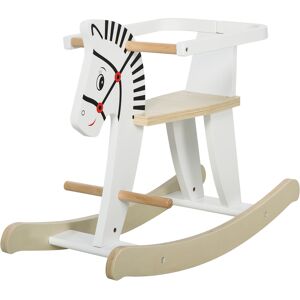 Homcom Cavallo a Dondolo Classico in Legno per Bambini 1-3 Anni con Bordo, Maniglie e Poggiapiedi, 68x26.5x48cm, Bianco