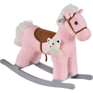 Homcom Cavallo a Dondolo in Peluche e Legno per Bimbi con Suoni e Orsetto Incluso, Giocattoli Cavalcabili per bimbi18-36 Mesi, 65x26x55cm, Rosa