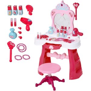 Homcom Set da trucco giocattolo accessori per trucco, musica luce, per ragazza 3-6 anni, PP rosa bianco