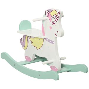 Aiyaplay Cavallo a Dondolo per Bambini 1-3 Anni con Maniglie, Schienale e Pedali in MDF, 68L x 27P x 47.5A cm, Blu Rosa Bianco