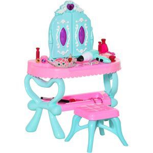 Homcom Set 2 in 1 da 32 Pezzi per Bambine 3-6 Anni, Tavolo per Trucco con Accessori e Pianoforte, 49.5x23x66 cm, Blu e Rosa